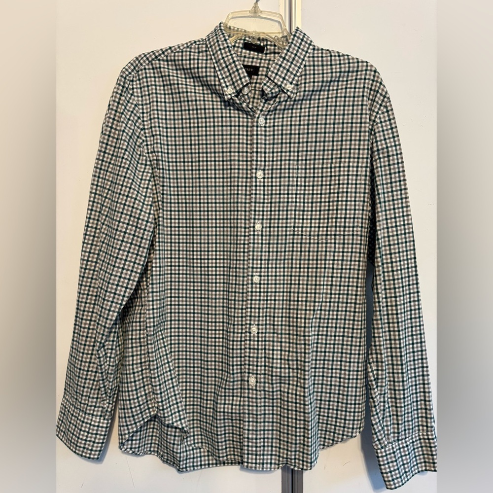 J. Crew Men's Blue and White Plaid Shirt